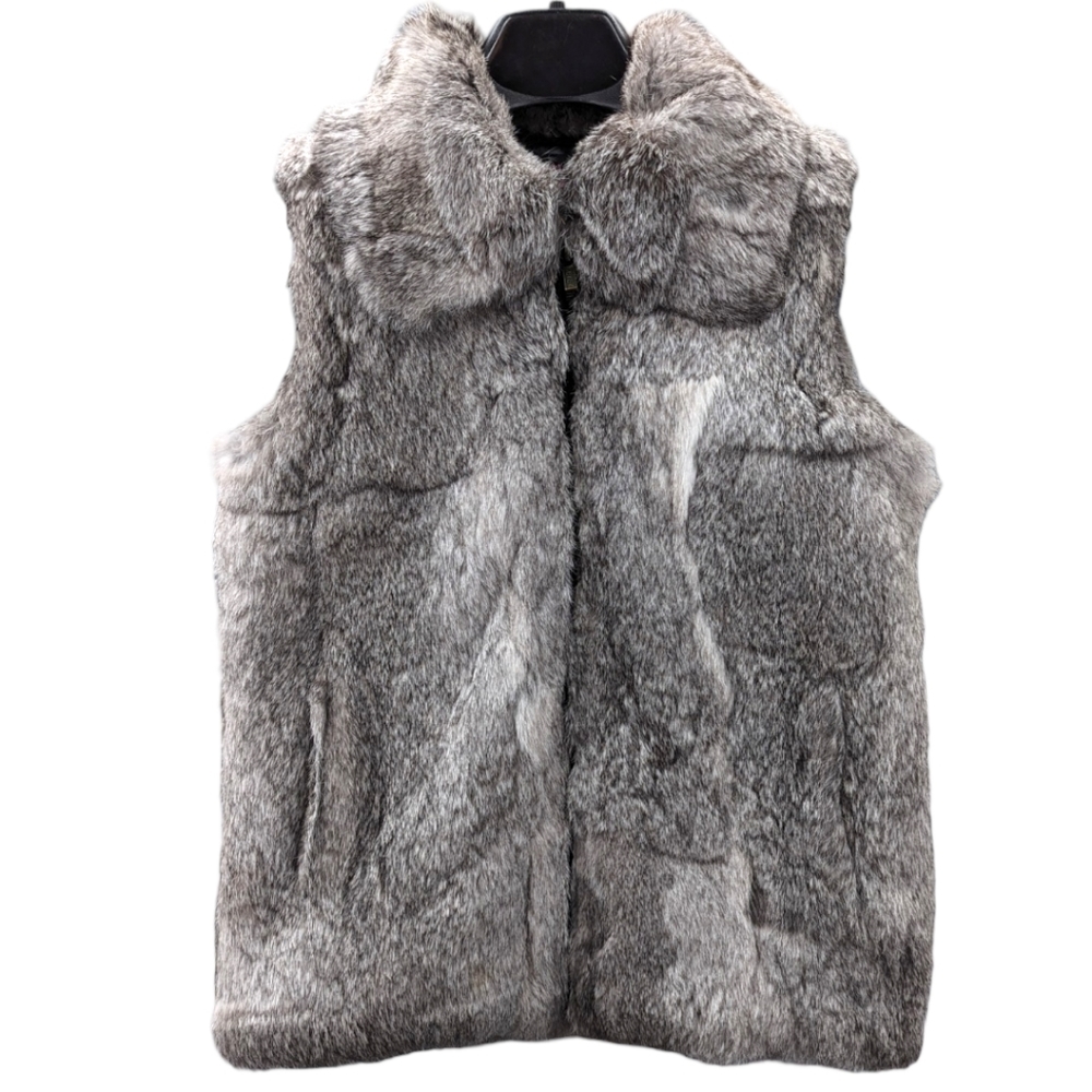 SURELL Kids Plush Real Long Haired Rabbit Fur Vest Size Medium